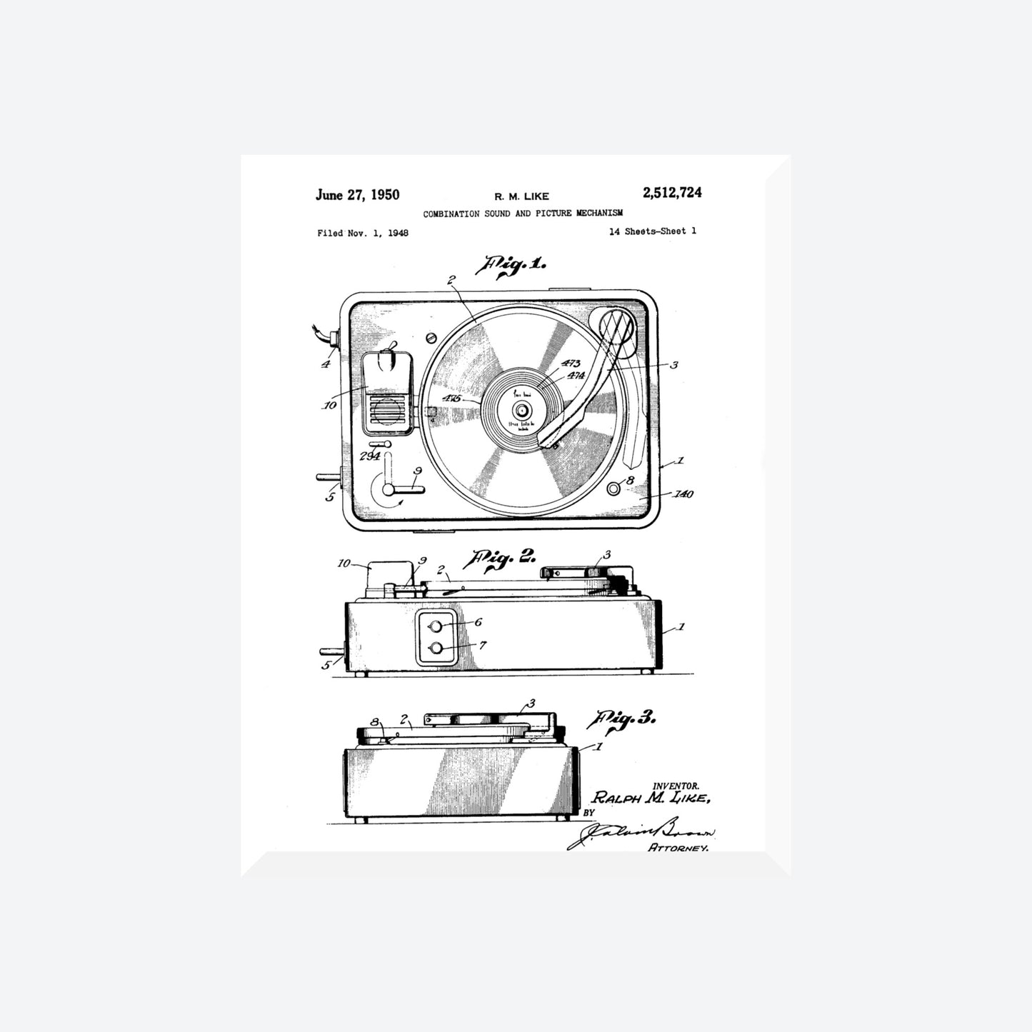 Record Player 1950 Patent Print