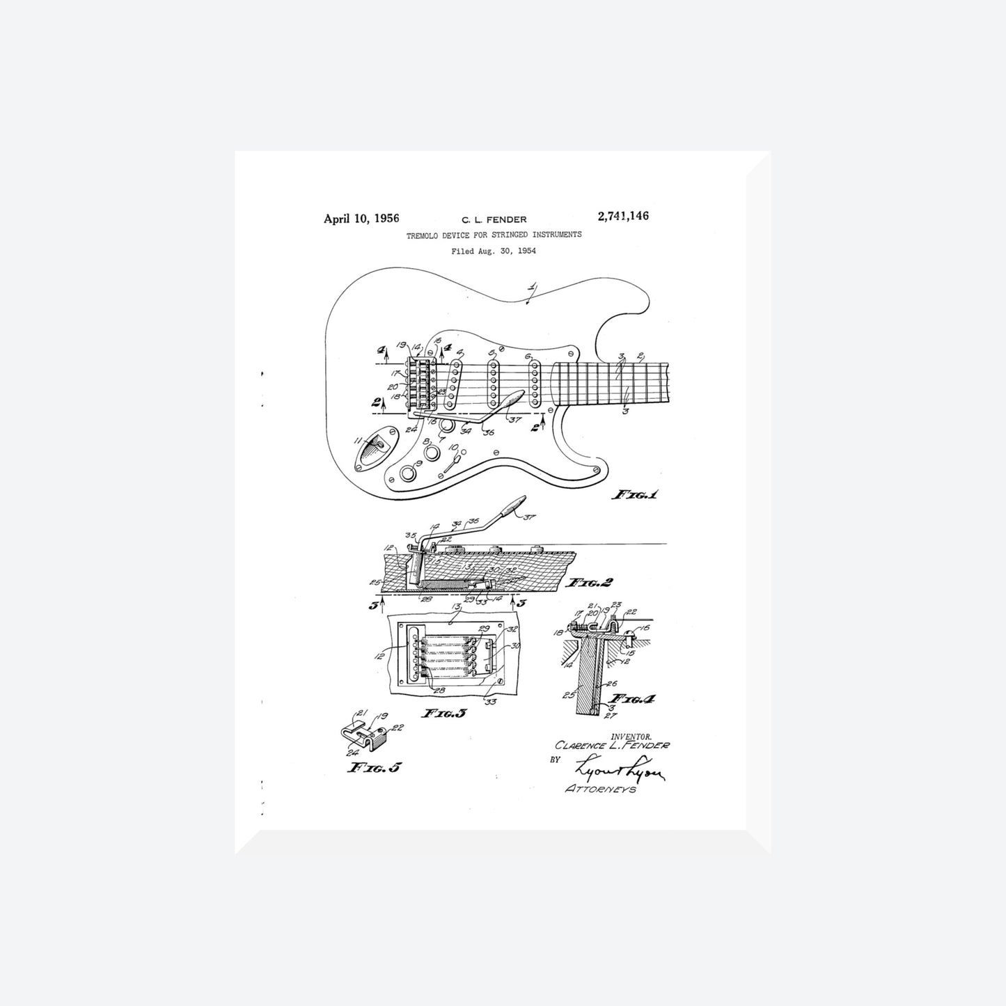 Fender Stratocaster 1954 Guitar Patent Print