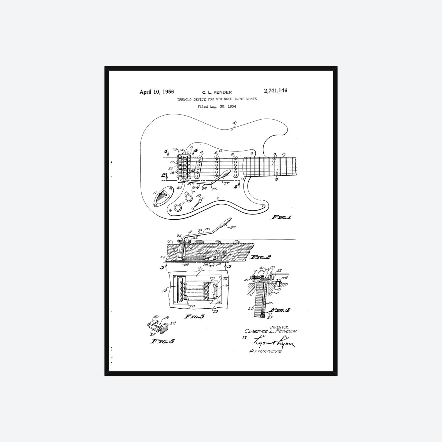 Fender Stratocaster 1954 Guitar Patent Print