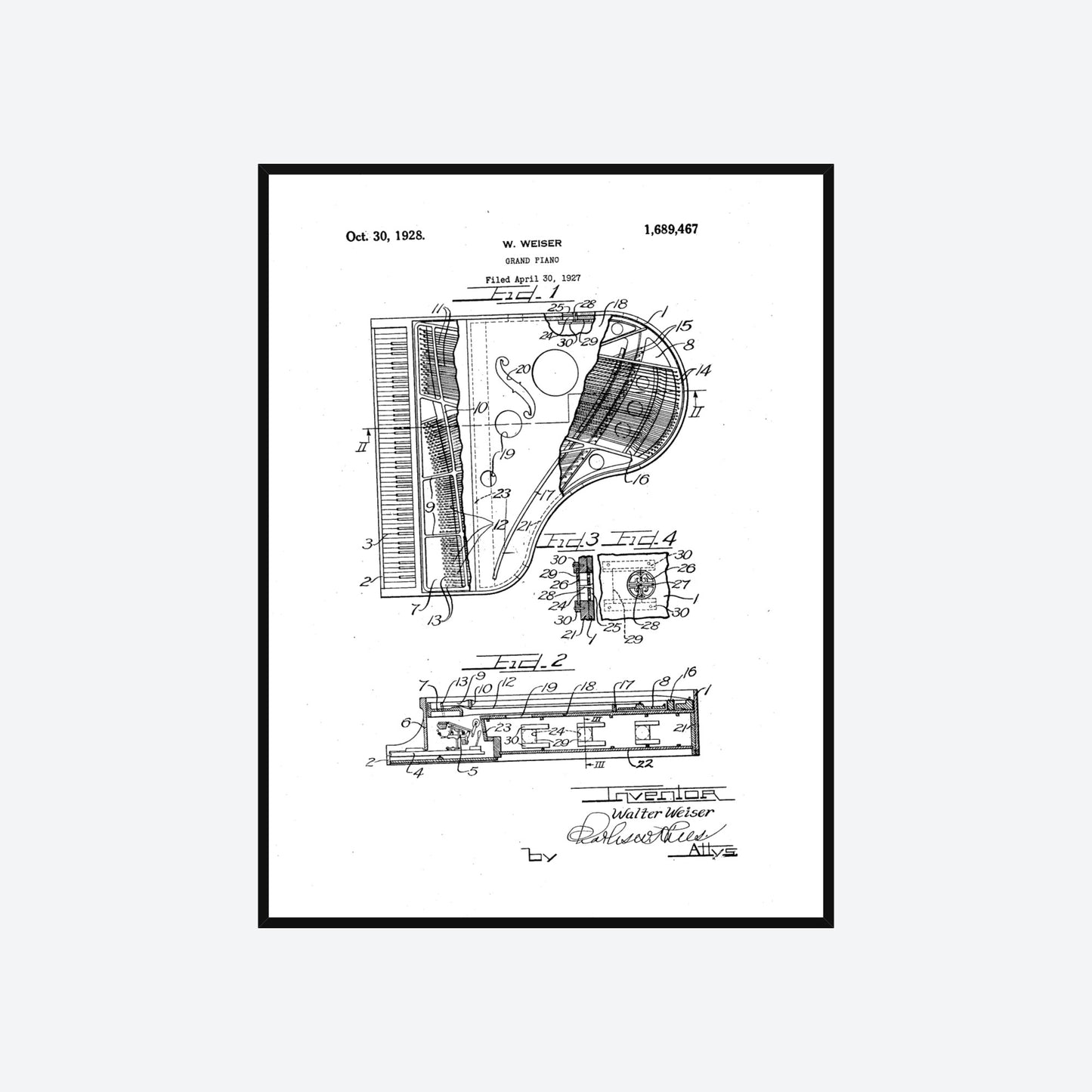Grand Piano 1928 Patent Print