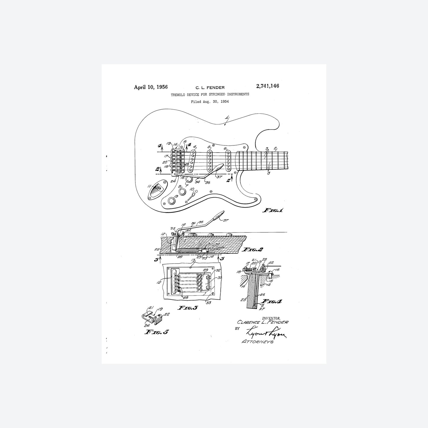 Fender Stratocaster 1954 Guitar Patent Print