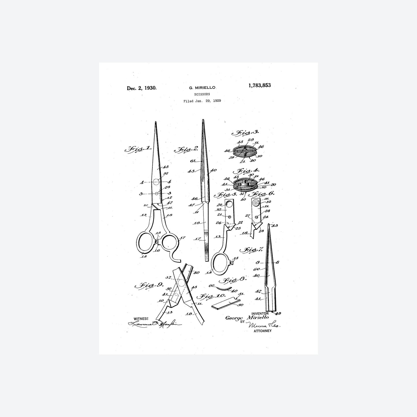 Scissors 1930 Patent Print