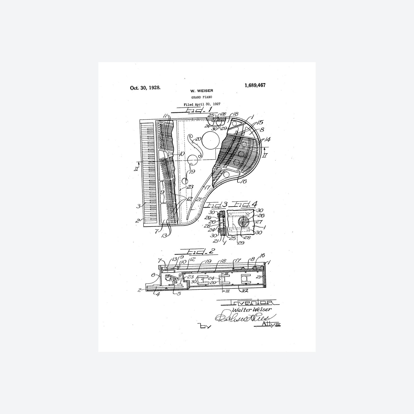 Grand Piano 1928 Patent Print