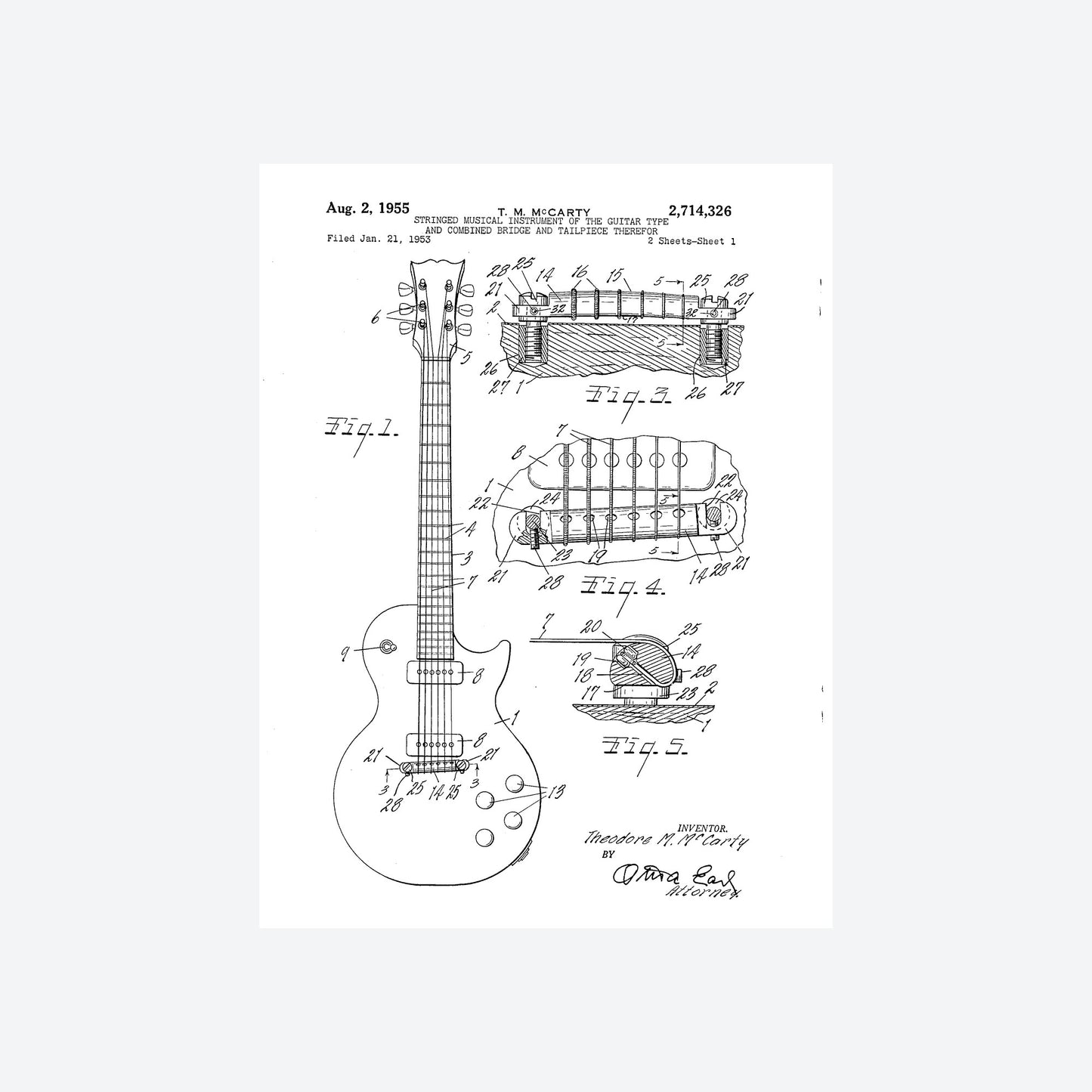Gibson Les Paul Guitar Patent Print
