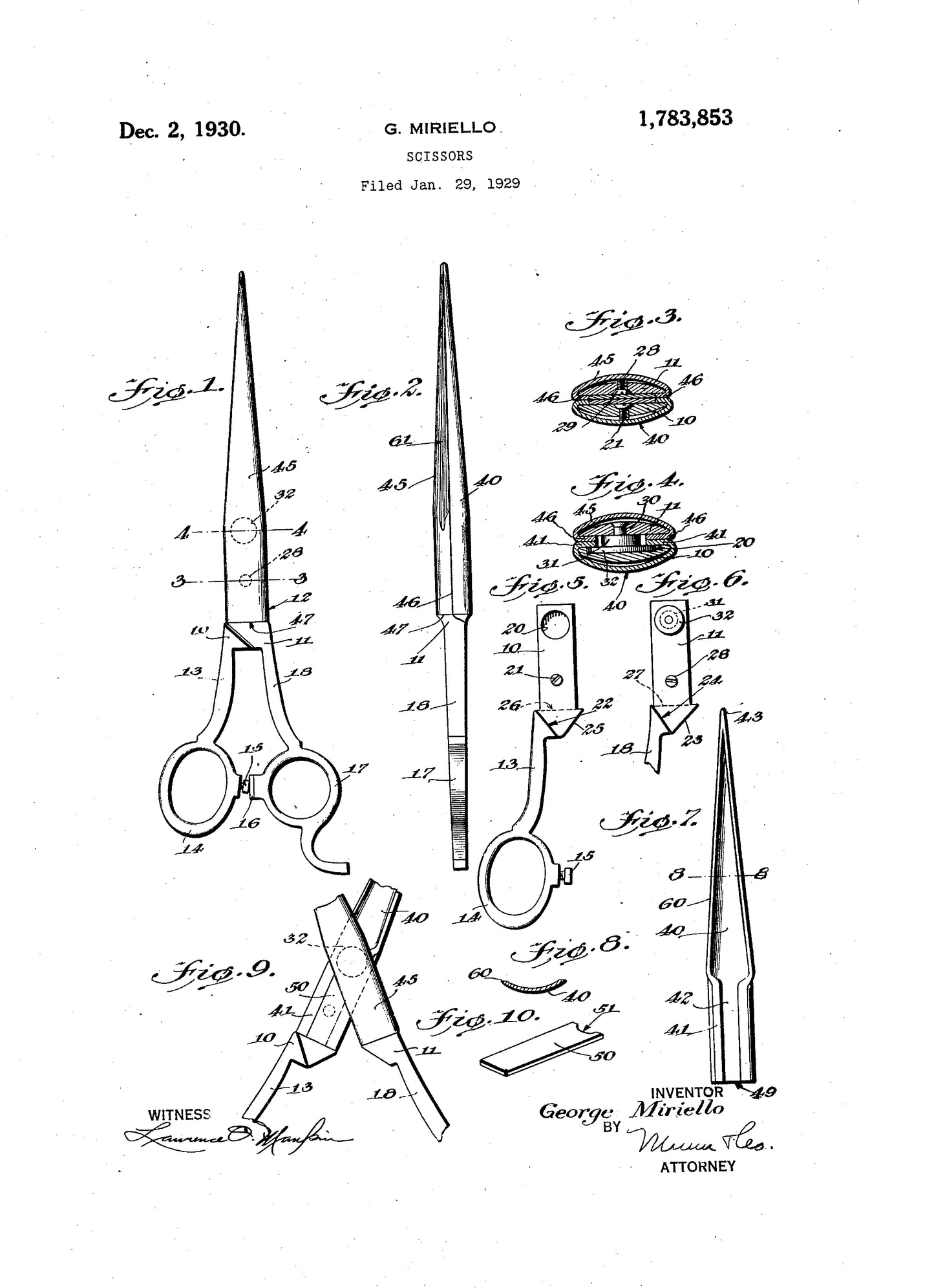 Scissors 1930 Patent Print