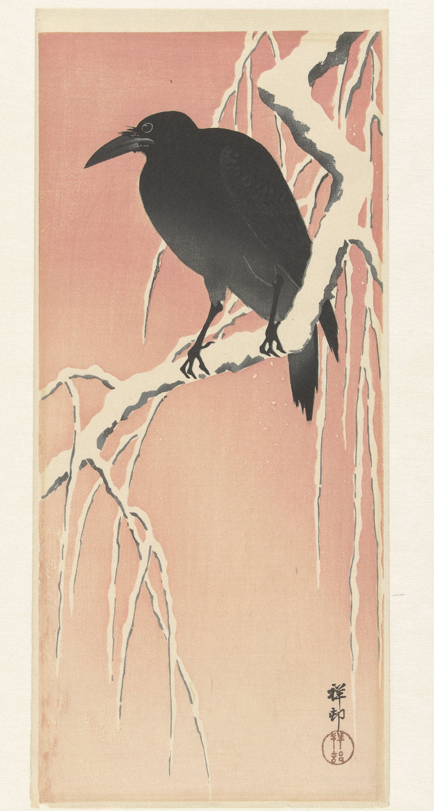Crow on a Snowy Branch · Ohara Koson · Japanese Woodblock Print
